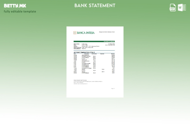 модерен стил Полска Banca Intesa извод од банкарски ексел шаблон